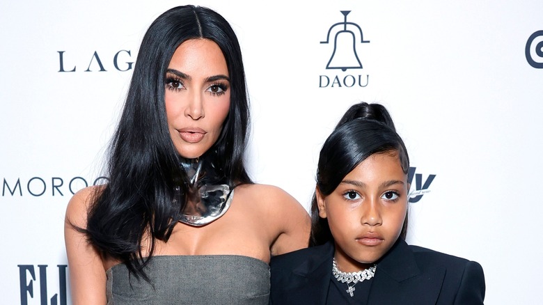 Kim Kardashian and North West on a red carpet
