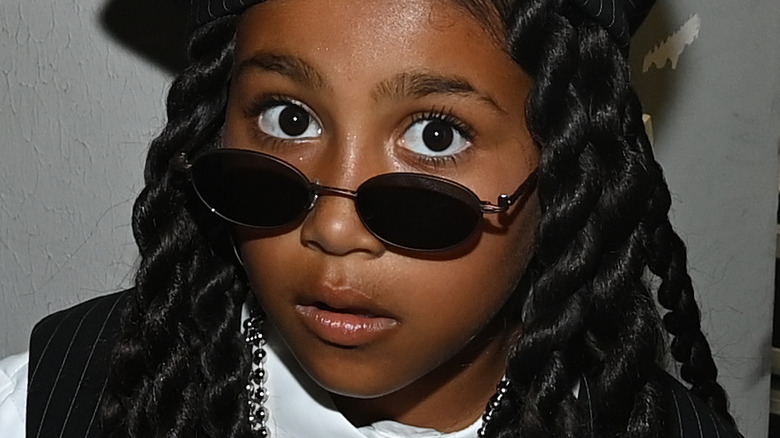 North West backstage at the Jean-Paul Gaultier show during Paris Fashion Week 2022