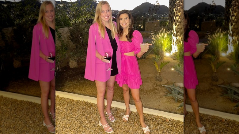 Kaitlan Collins poses with friend holding drink