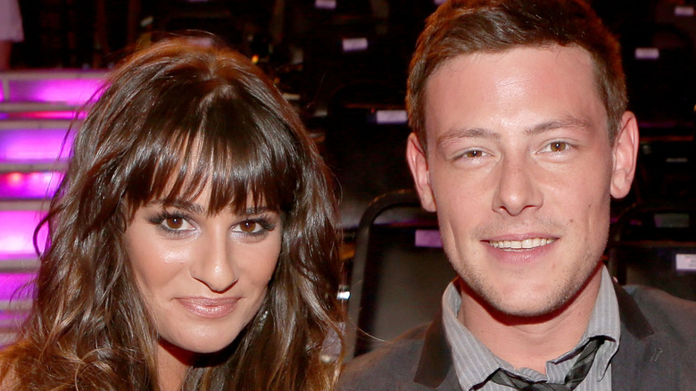 Lea Michele and Cory Monteith posing together 