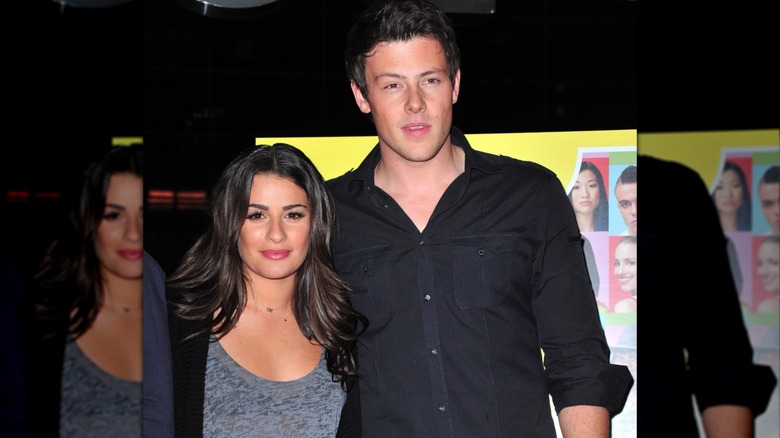 Lea Michele and Cory Monteith posing together