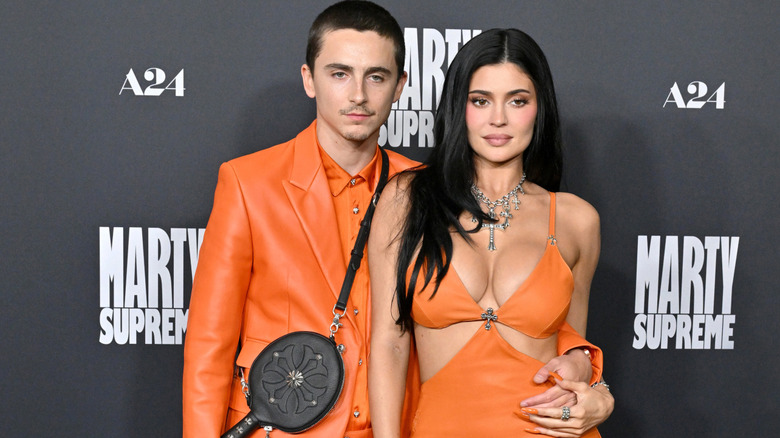 Timothée Chalamet and Kylie Jenner posing together at the 