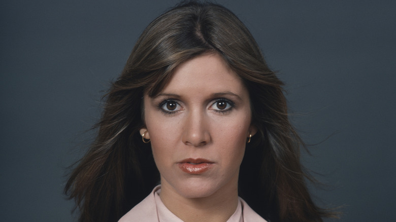 Up-close headshot of Carrie Fisher.