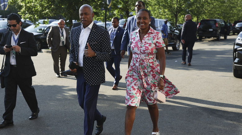 New York City mayor Eric Adams and his girlfriend Tracey Collins attending the victory of Serena Williams of USA on Day 1 of the US Open 2022