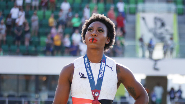 Gwen Berry looking away