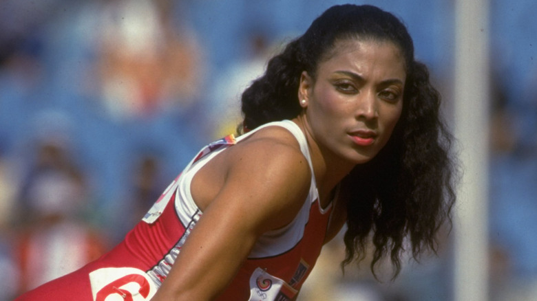 Florence Griffith-Joyner, leaning forward
