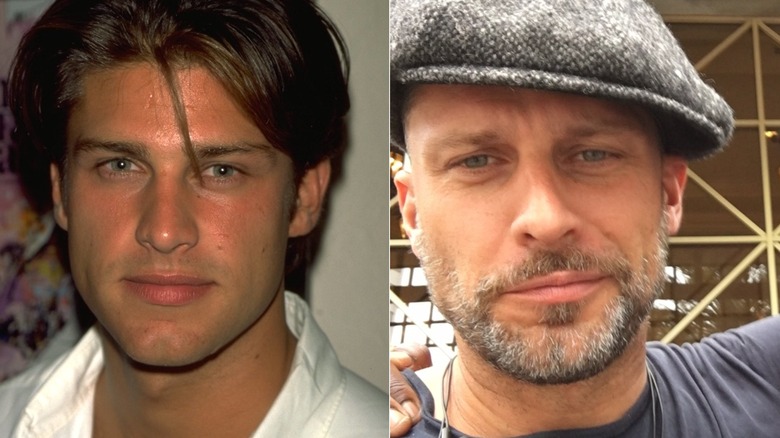 A split image shows a much younger Greg Vaughan with dark hair, while the other photo shows him with a silver-toned beard and wearing a hat