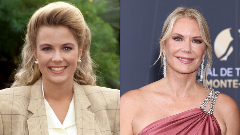 A split image shows young Katherine Kelly Lang wearing an updo hairstyle in one photo, while the second shows her with a parted hairstyle