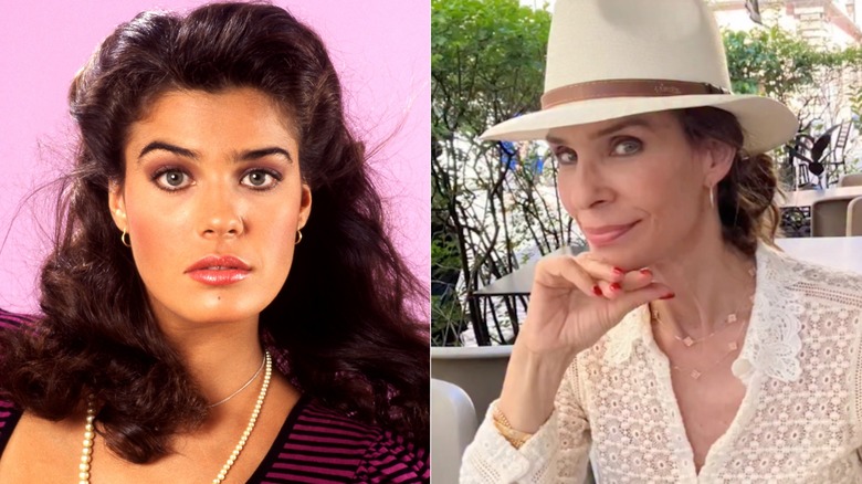 A split image shows young Kristian Alfonso gazing intensely into the camera, while the second photo shows an older Alfonso posing while wearing a hat