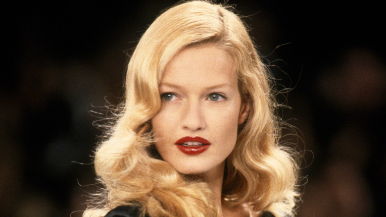 Karen Mulder walking the runway for Isaac Mizrahi