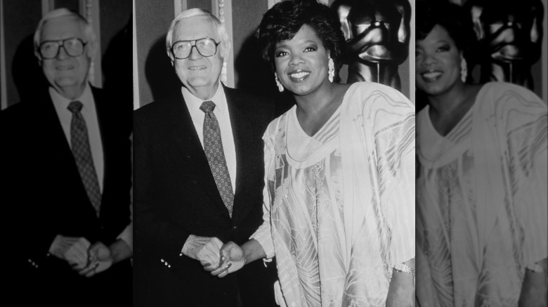 Oprah shaking hands with Robert Wise at the Oscars in 1986