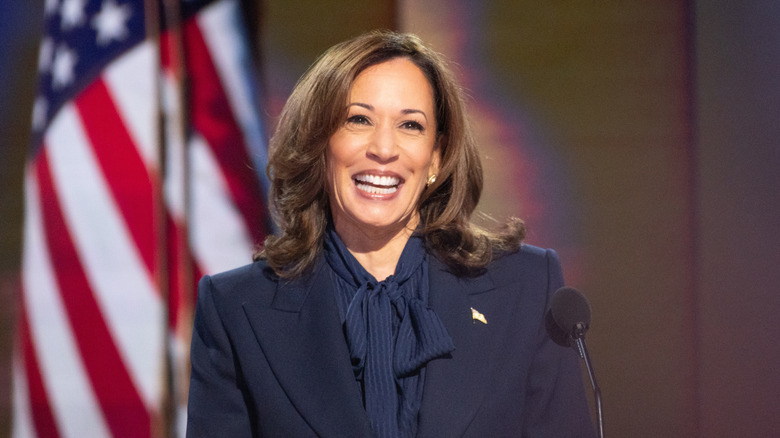 Kamala Harris giving a speech