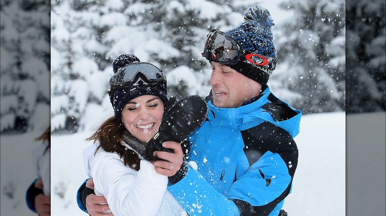 Kate Middleton playing in the snow with Prince William
