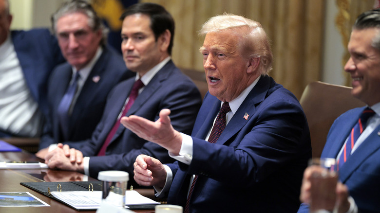 U.S. President Donald Trump holding a cabinet meeting with members of his administration in the Cabinet Room of the White House