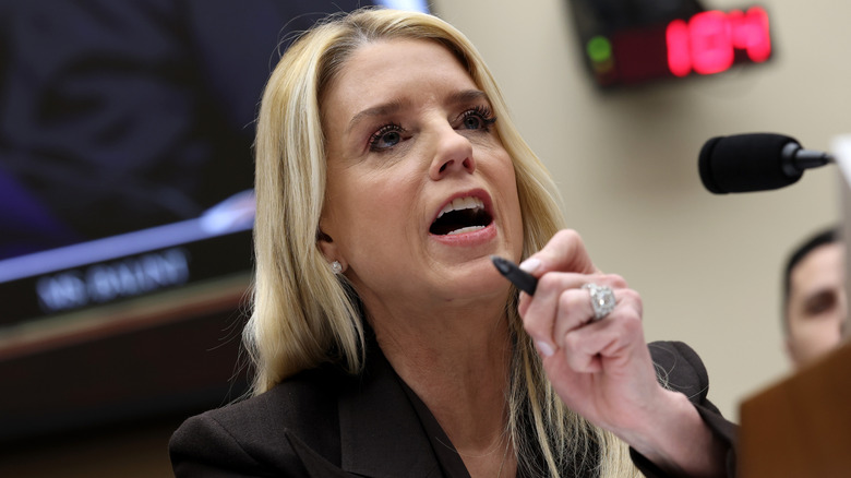 Pam Bondi wearing a giant diamond ring