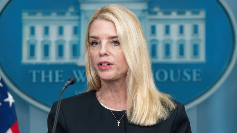 Pam Bondi speaks at a 2025 White House press conference.