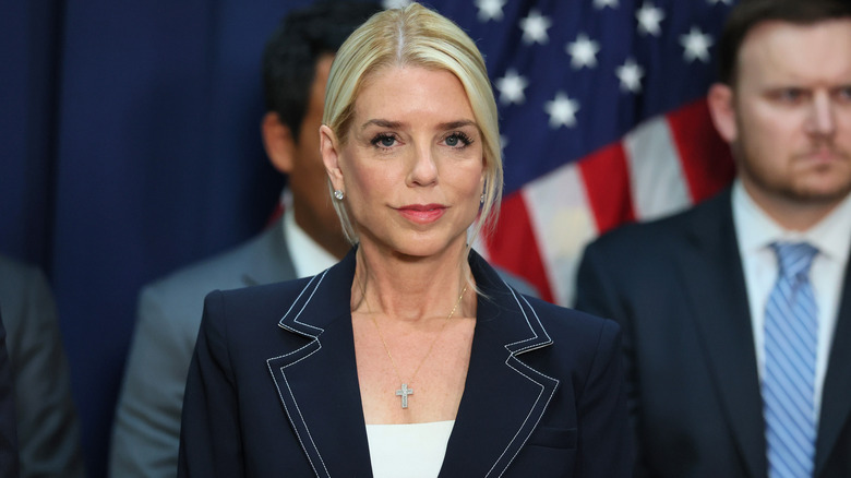 Pam Bondi pictured at a press conference.