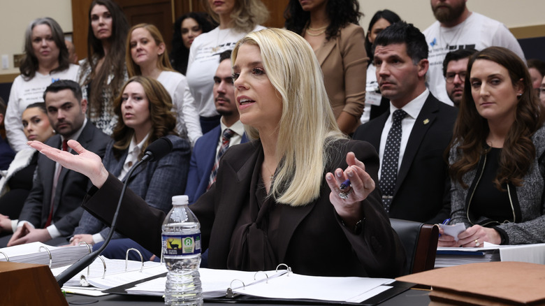 Pam Bondi gesturing while testifying at her oversight hearing