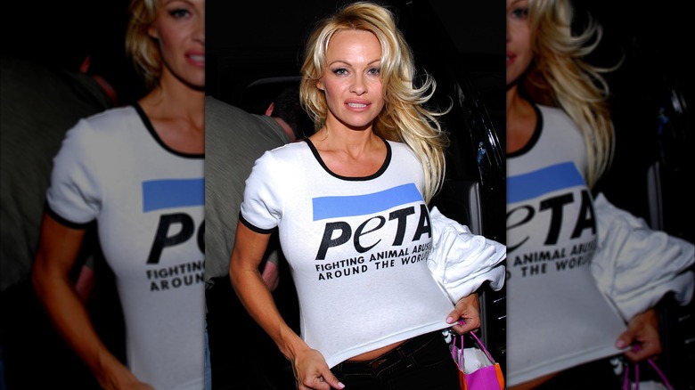 Pamela Anderson at a PETA event.