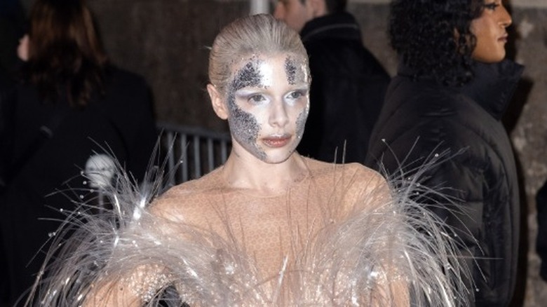 Julia Fox silver see-through jumpsuit