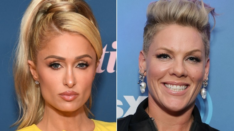 Paris Hilton and Pink posing for a picture