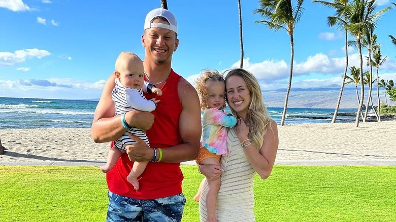 The Mahomes family on the beach
