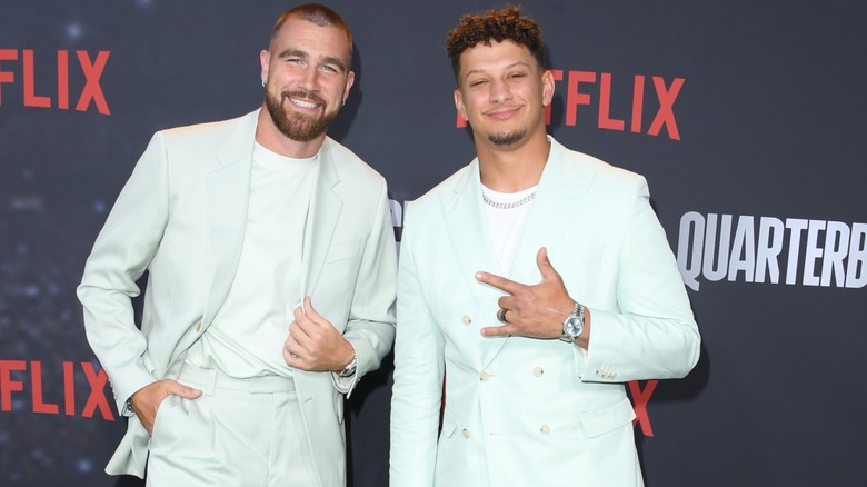 Patrick Mahomes and Travis Kelce, both smiling