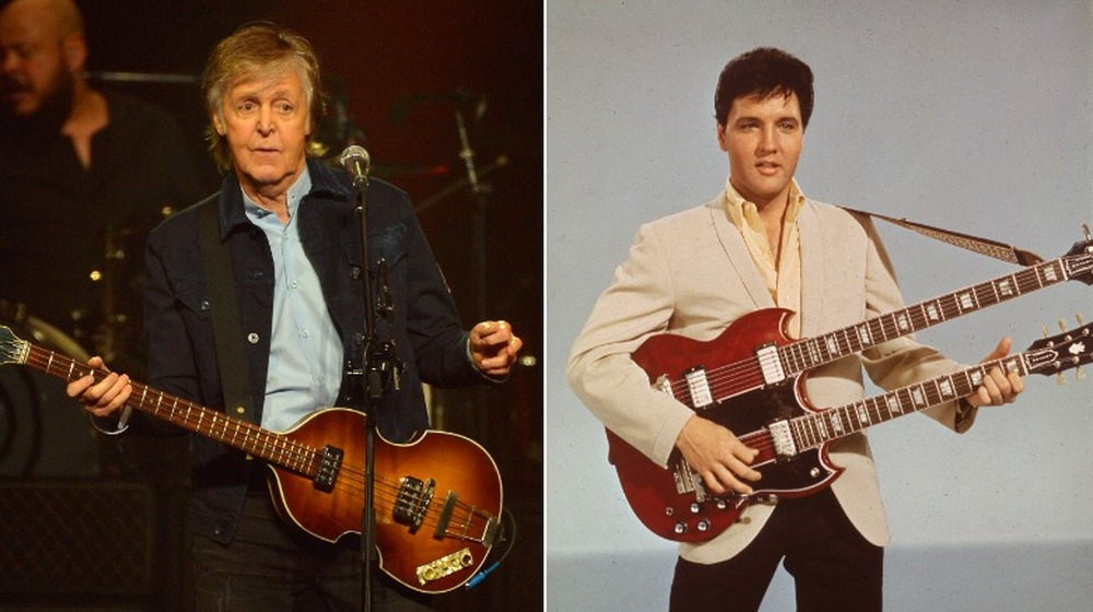 Paul McCartney and Elvis playing guitar