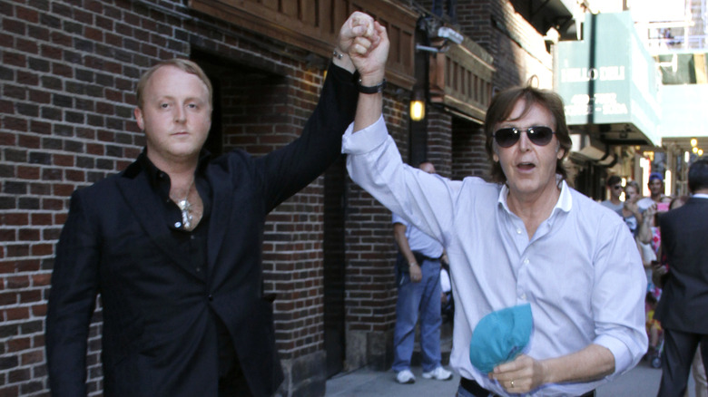 James McCartney and Paul McCartney leaving the "Late Show with David Letterman"
