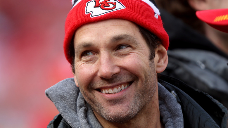 Paul Rudd wearing Kansas City Chiefs beanie