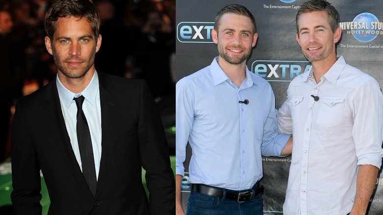 Paul Walker in suit and tie; Cody Walker and Caleb Walker smiling