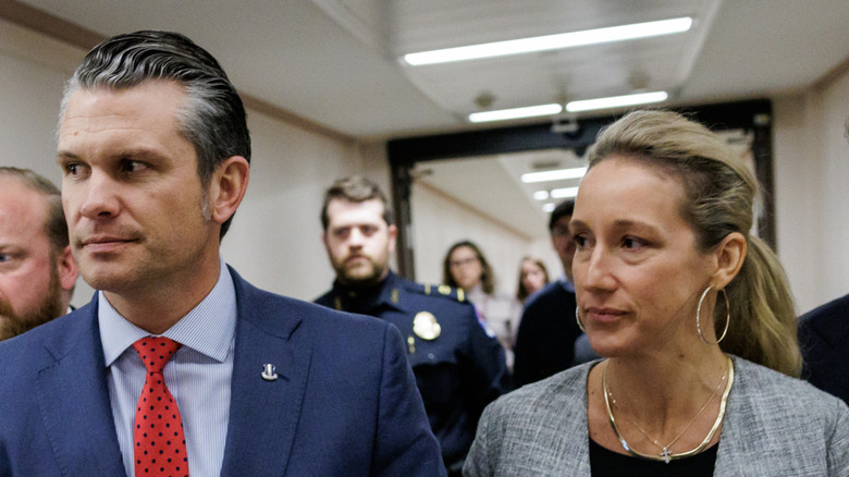 President-elect Donald Trump's nominee to be Secretary of Defense Pete Hegseth and wife Jennifer leaving a meeting with Sen. Tom Cotton (R-AR) with his wife Jennifer Rauchet as he continues to meet with lawmakers on Capitol Hill