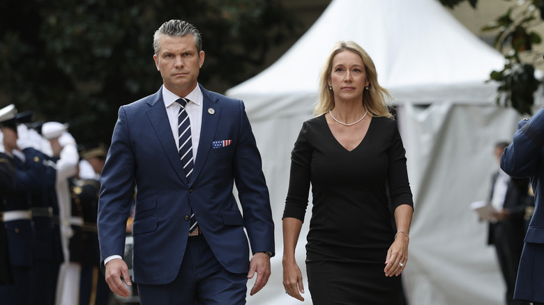 Pete Hegseth and Jennifer Rauchet attending a September 11th observance event in the courtyard of the Pentagon