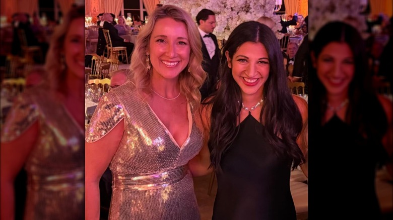 Jennifer Hegseth posing with Katie Miller at the Trumps' New Years Eve party.