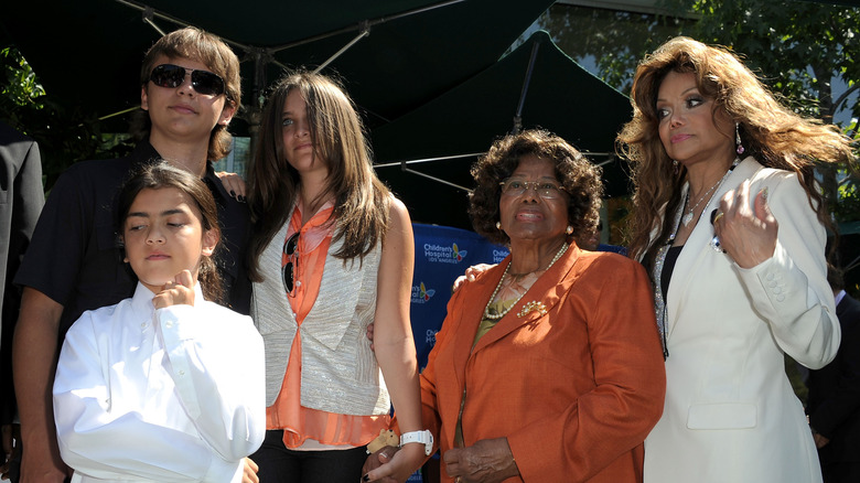 Prince, Blanket, Paris, Katherine, and La Toya Jackson are photographed