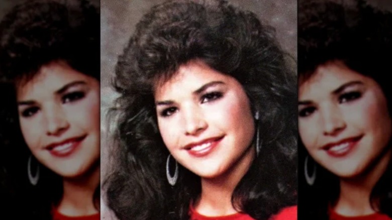 Lauren Sánchez Bezos smiling with big hair in her yearbook photo
