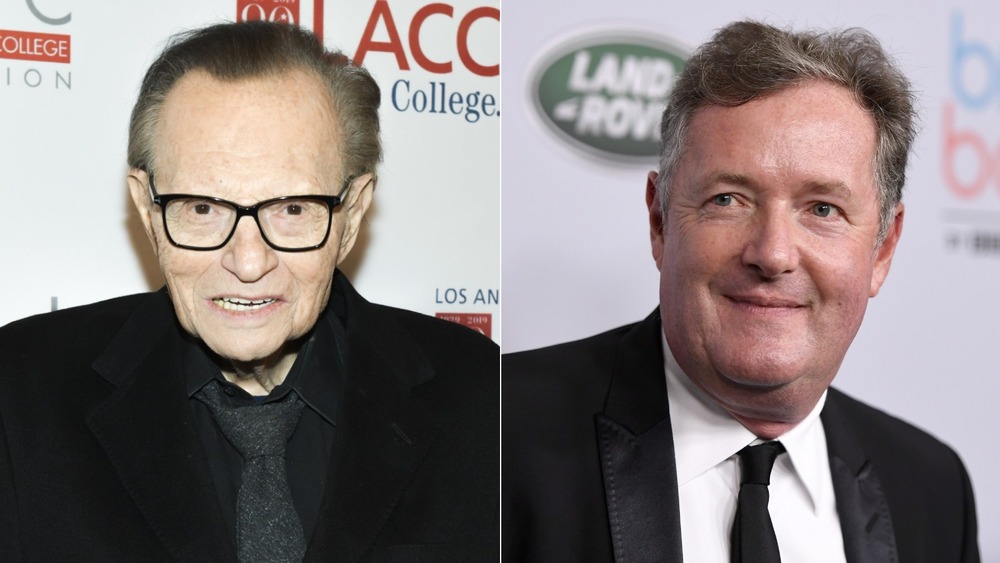 Larry King and Piers Morgan posing in split image