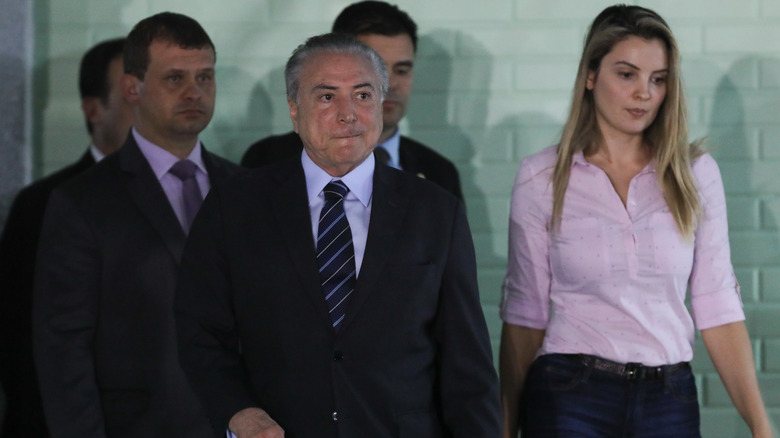 Michel and Marcela Temer leaving the hospital