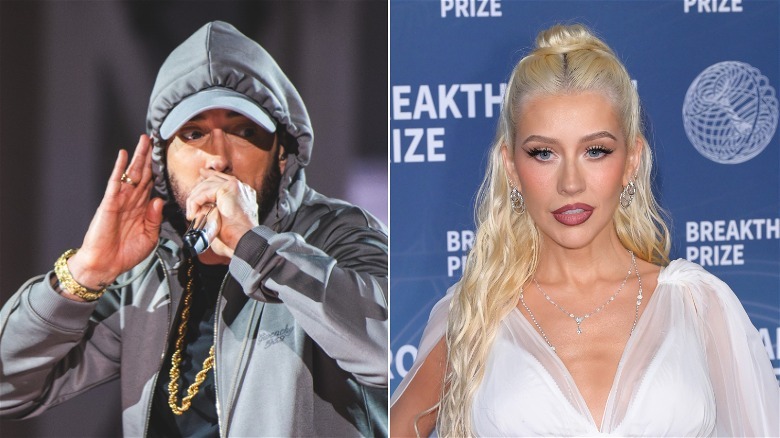 Christina Aguilera and Eminem at the 2003 MTV VIdeom Music Awards