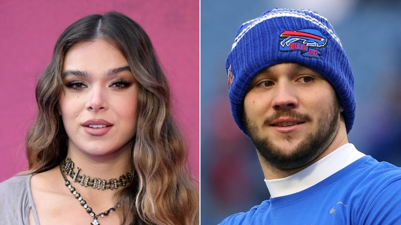 Haliee Steinfeld smiling and Josh Allen playing football