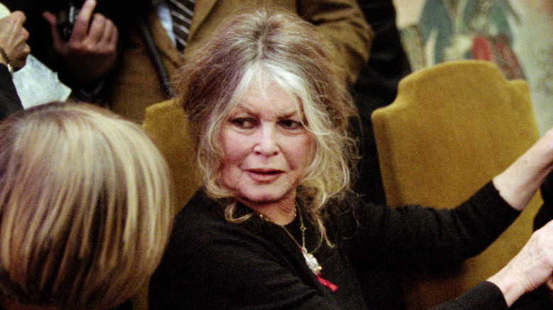 Brigitte Bardot smiling while seated at an event