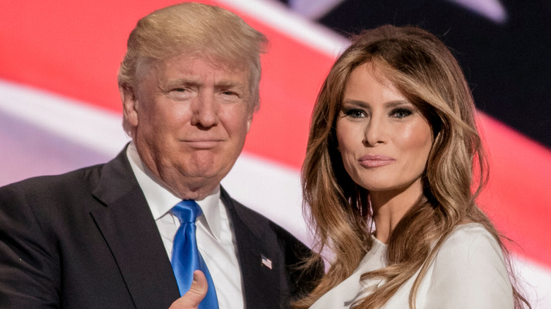 Donald and Melania Trump pose for a photo