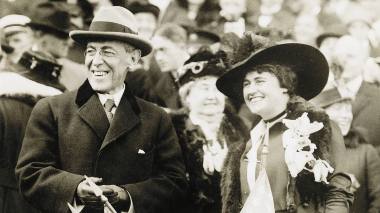 Woodrow Wilson and his wife smiling