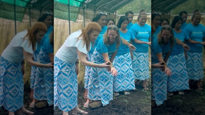 Sarah Ferguson checking out soil after diaper decomposition