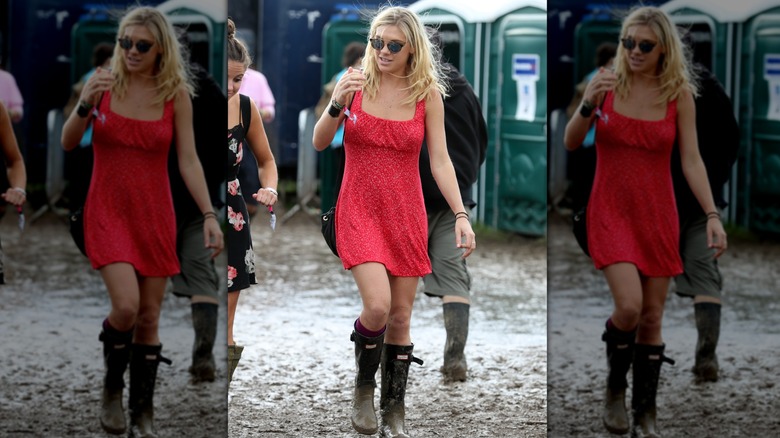 Chelsy Davy in an orange dress