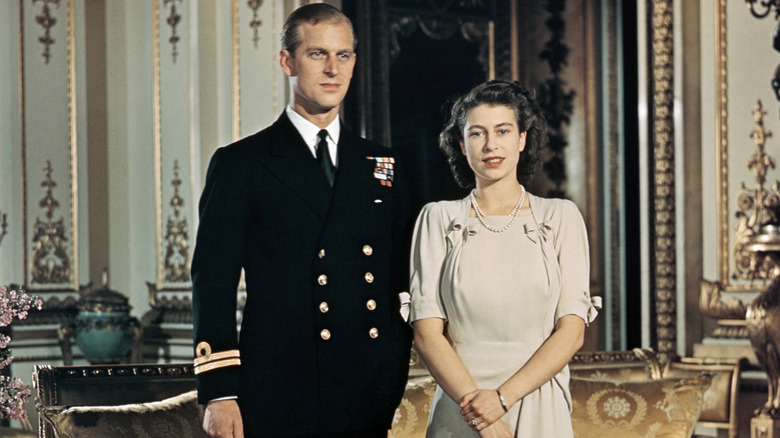 Princess Elizabeth and Prince Philip pose together during their engagement.