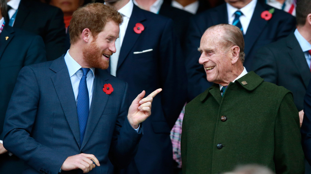 Prince Harry, Prince Philip, talking