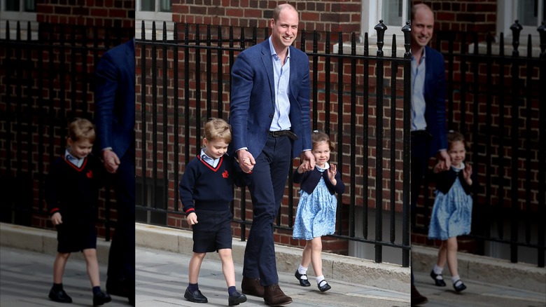 Charlotte walking with her dad and George in April 2018