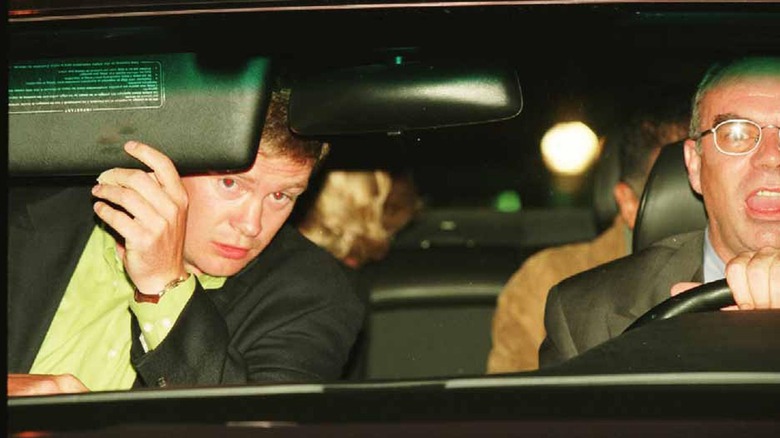 Trevor Rees-Jones pictured in the passenger's seat of a car beside driver Henri Paul, with Princess Diana and Dodi Fayed in the backseat