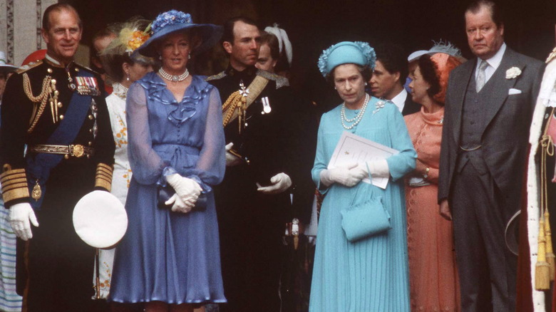 Prince Phillip, Frances Shand Kydd, Queen Elizabeth II, and John Spencer at Prince Charles and Princess Diana's wedding.